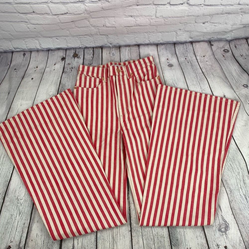 Wrangler High Waist Flare Striped Denim Pants Women’s 26 NWOT